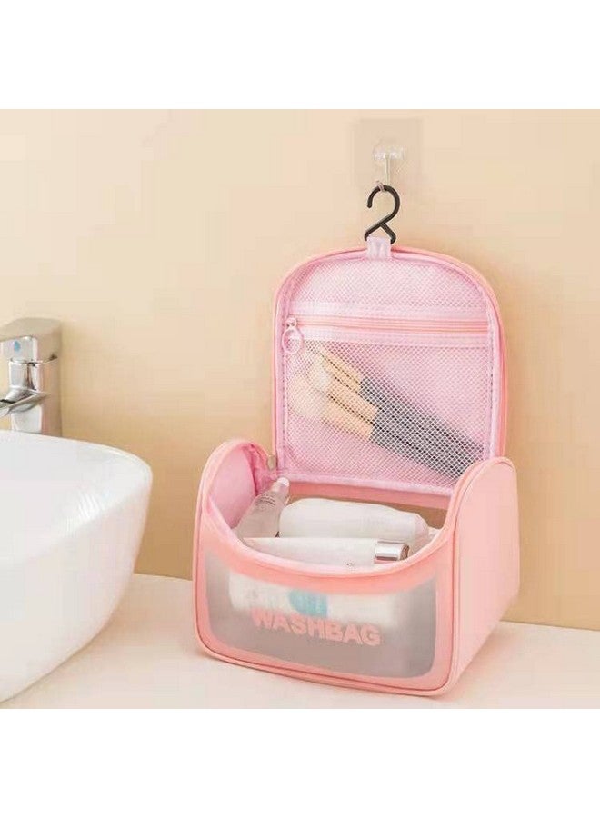 VALAMJI Multipurpose Transparent PVC Zipper Cosmetic Travel Wash Bag Organizer Toiletry Makeup Portable Carry Bag for Women Girls (1 PCS - Pink) - Image 4