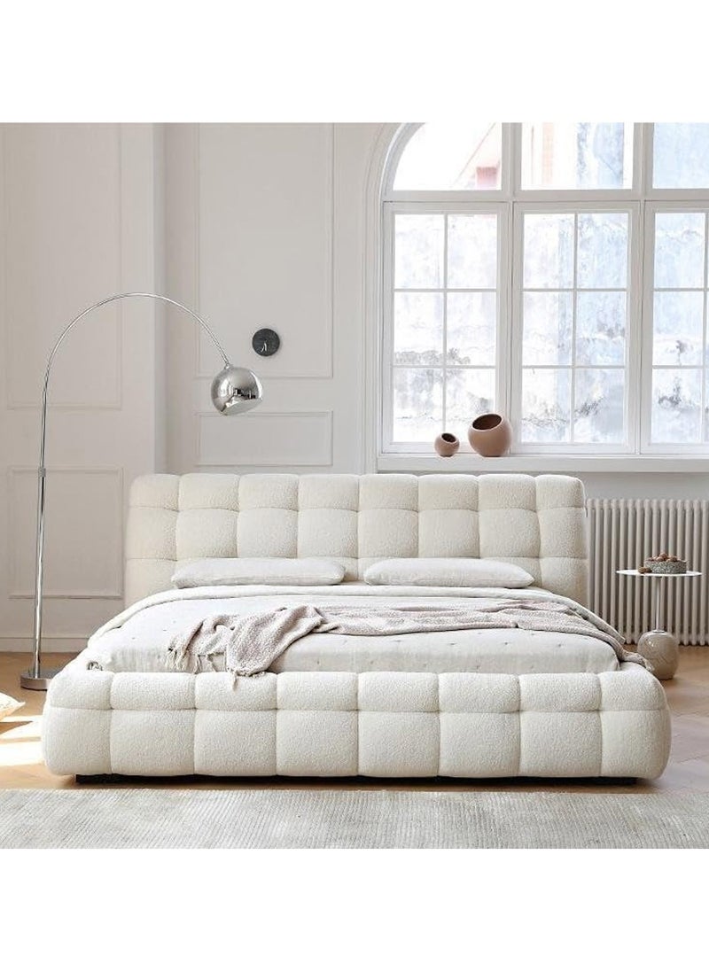 A to Z Furniture - Celine Modern Boucle Bed White 180x200cm King size Bed in White Color - Image 1