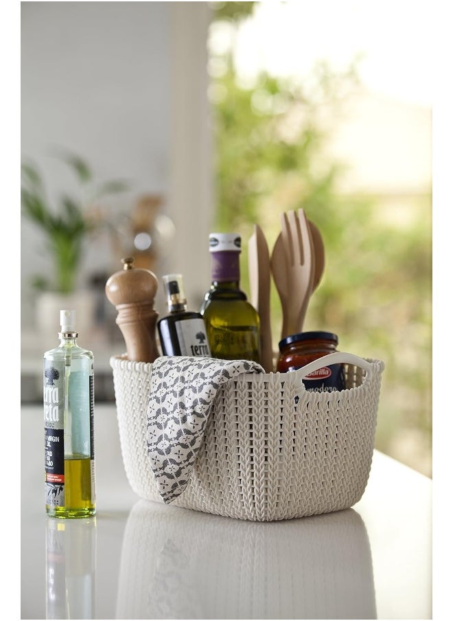 Curver - Knit Small Rectangular Basket With 2 Hand 8L Off White Color - Image 1