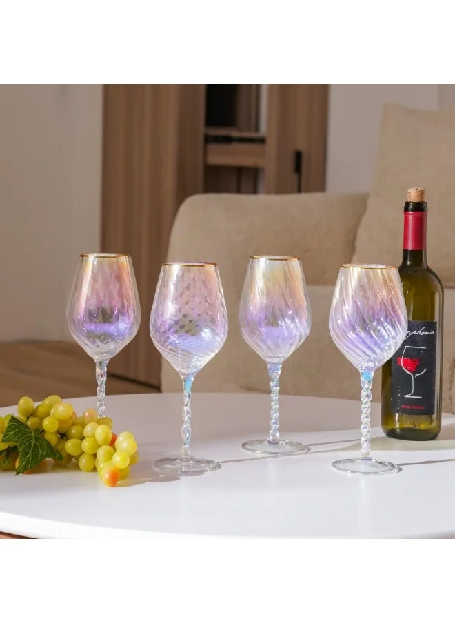DANUBE HOME Youthfulbite 4-Piece Wine Glass Set 440Ml Elegant Premium Glassware For Red And White Wines Stylish Design For Dining Parties And Special Occasions