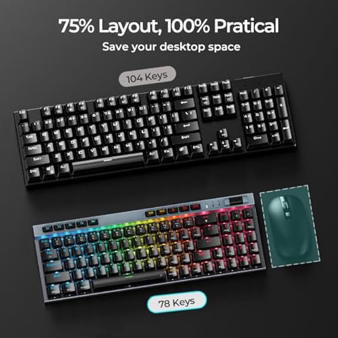 RisoPhy RGB MECHANICAL GAMING KEYBOARD, 78 KEYS HOT-SWAP MECHANICAL KEYBOARD WITH MAGNETIC RED SWITCHES, ERGONOMIC KEYBOARD WITH ALUMINUM COVER/MEDIA KEYS/SOFTWARE/DUAL SYSTEM WIRED KEYBOARD FOR PC/MAC GAMER - Image 3