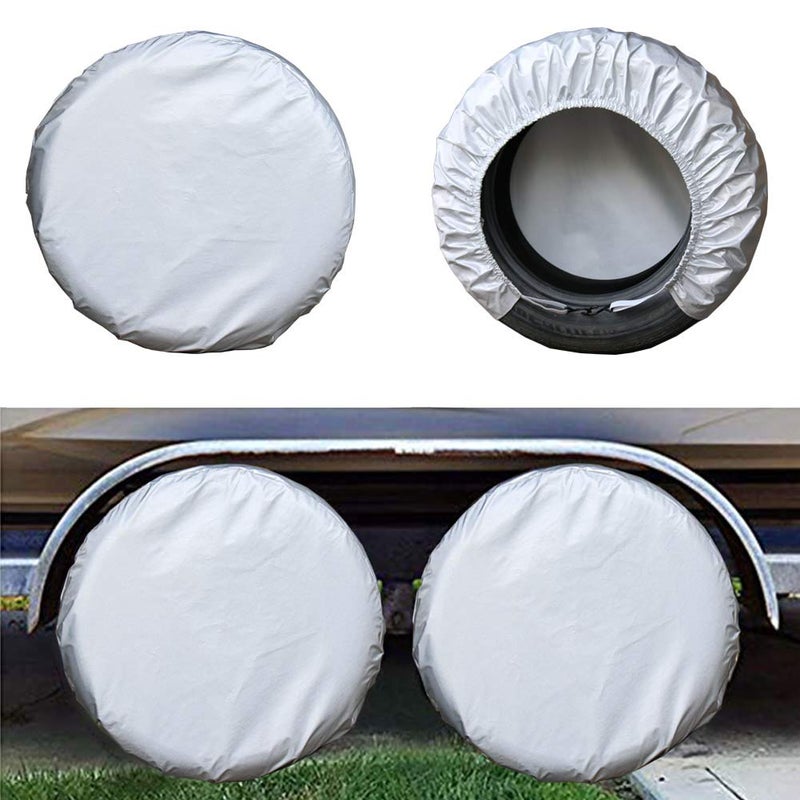 Kayme Rv Tire Covers Set of 4 Travel Trailer Camper Truck SUV Motorhome Waterproof Wheel Cover Sun Rain Snow Protector Fit 3639 inch Tire DiameterSilver