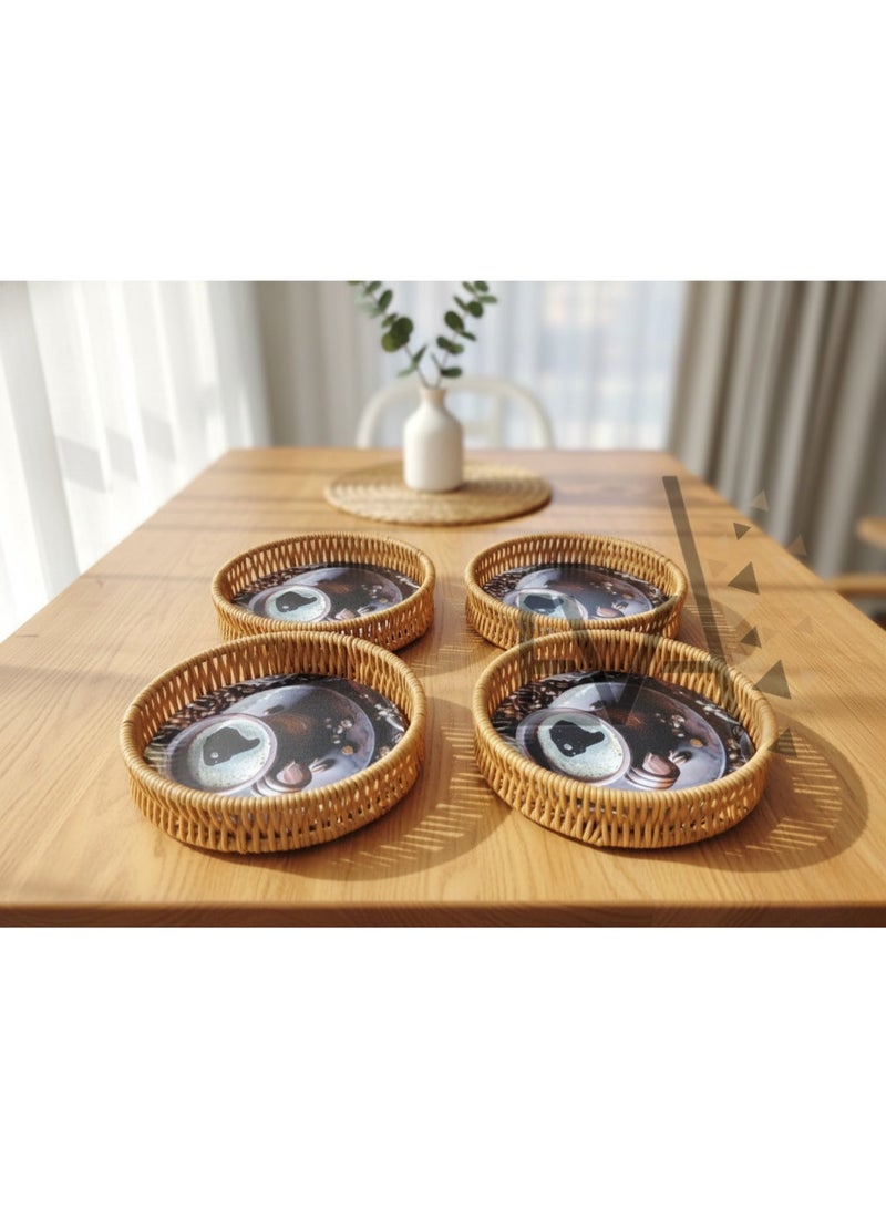 Eva Rattan Tea & Coffee Serving Set – 5 Pieces - Image 3