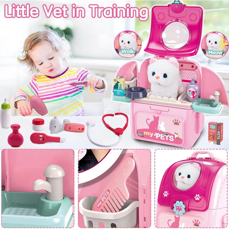 Magic4U Pet Cat Carrier Backpack Toy MAGIC4U 23PCS Pet Care Play SetVet Clinic and Doctor Kit for Kids Veterinarian Pretend Play Set for Girls Ages 36 Pink - Image 3