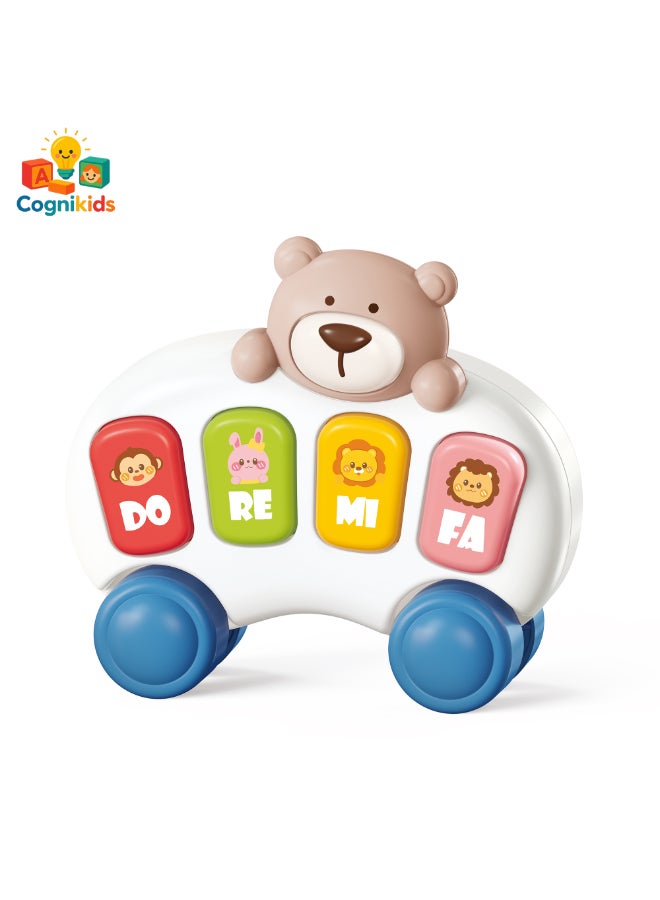 COGNIKIDS لعبة سيارة موسيقية دب للأطفال - لعبة دفع وذهاب مع أصوات الحيوانات، أضواء ملونة وأزرار دو-ري-مي | لعبة موسيقية تعليمية للأطفال من 6-18 شهر - Image 2
