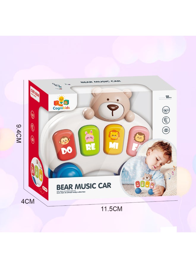 COGNIKIDS لعبة سيارة موسيقية دب للأطفال - لعبة دفع وذهاب مع أصوات الحيوانات، أضواء ملونة وأزرار دو-ري-مي | لعبة موسيقية تعليمية للأطفال من 6-18 شهر - Image 3