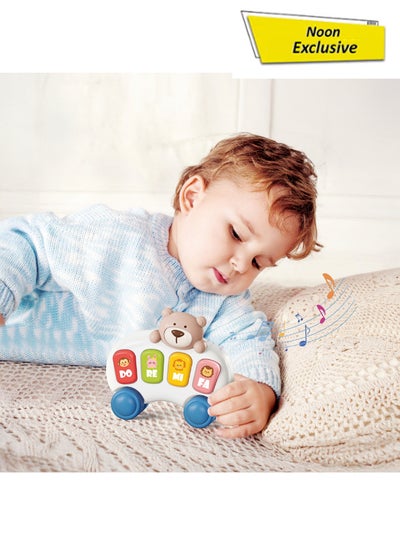 COGNIKIDS Bear Music Car Toy For Babies – Push & Go Inertia Toy With Animal Sounds, Colorful Lights & Do