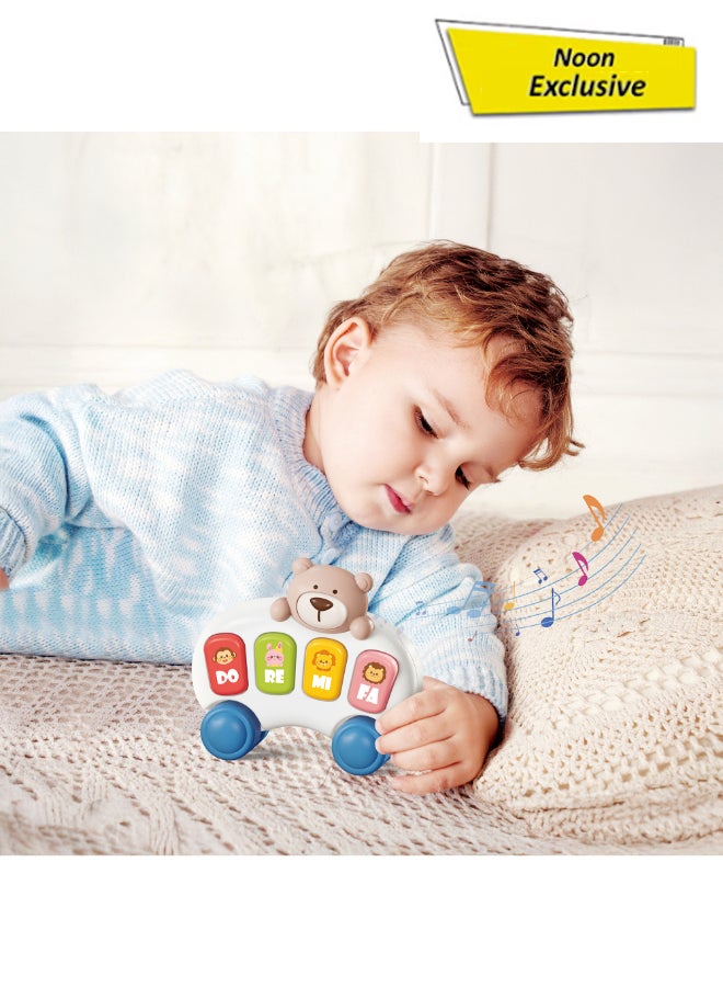 COGNIKIDS لعبة سيارة موسيقية دب للأطفال - لعبة دفع وذهاب مع أصوات الحيوانات، أضواء ملونة وأزرار دو-ري-مي | لعبة موسيقية تعليمية للأطفال من 6-18 شهر - Image 1