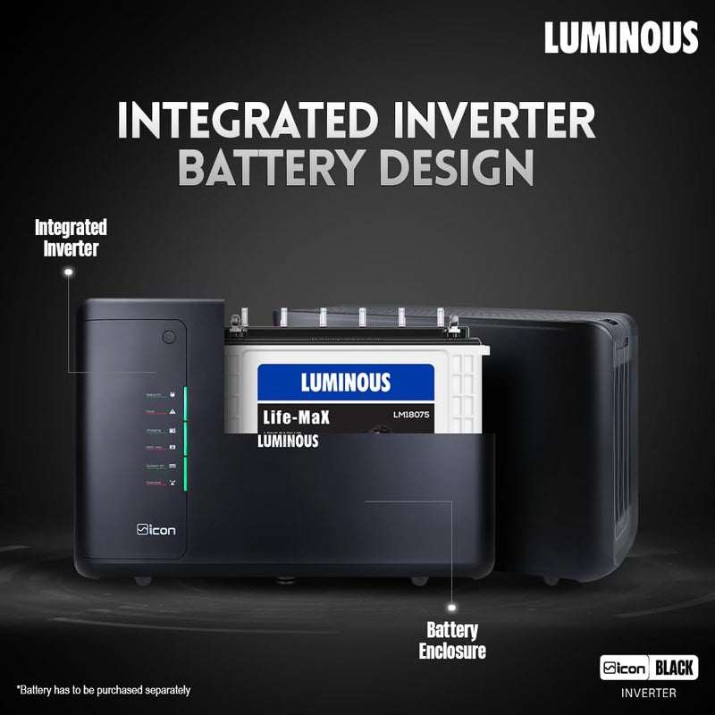 Luminous Luminous iCon 1600 Pure Sine Wave Inverter for Home Office Shops Black 1400VA12V LED Indicators Pure Sine Wave Fast Charging Easy Installation with 36 Months Warranty  - Image 2