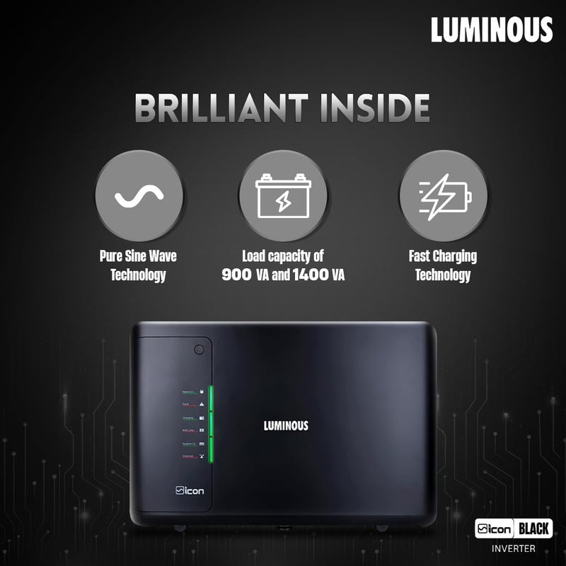 Luminous Luminous iCon 1600 Pure Sine Wave Inverter for Home Office Shops Black 1400VA12V LED Indicators Pure Sine Wave Fast Charging Easy Installation with 36 Months Warranty  - Image 4