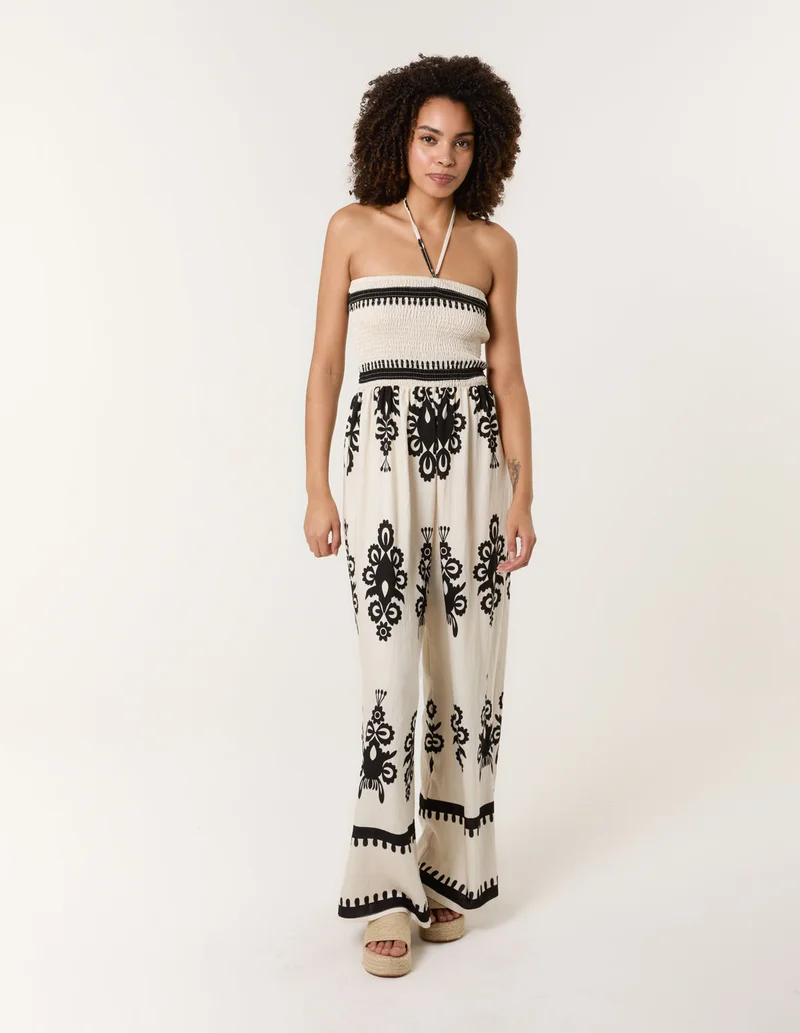 Blue Vanilla Strapless Shirred Waist Jumpsuit