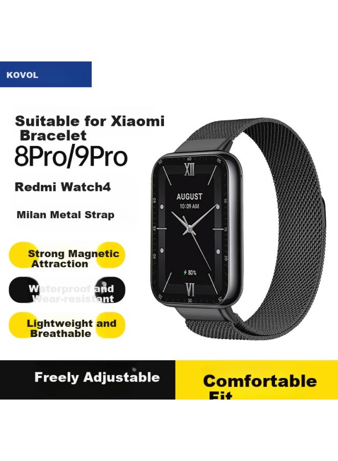 Kovol Milanese Magnetic Replacement Metal Band For Xiaomi Mi Band 9 Pro/8 Pro, Redmi Watch 5/4 - Black - Image 1