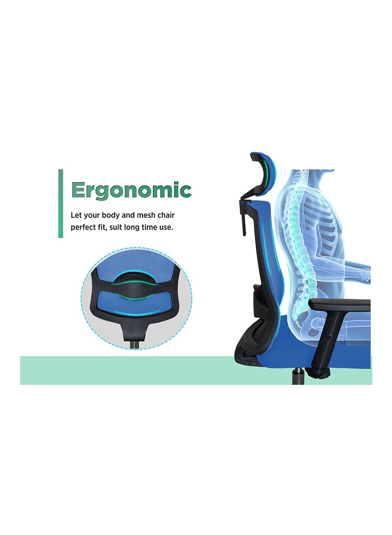 Mahmayi Mahmayi SleekLine T01B High Back Ergonomic Office Mesh Chair - Blue  - Image 3