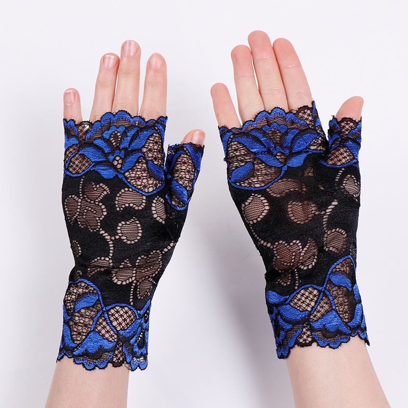 Summer short sun protection gloves for Women summer Korean style lace thin sun protection driving breathable ultra-thin gloves for women Wholesale T003 sapphire blue