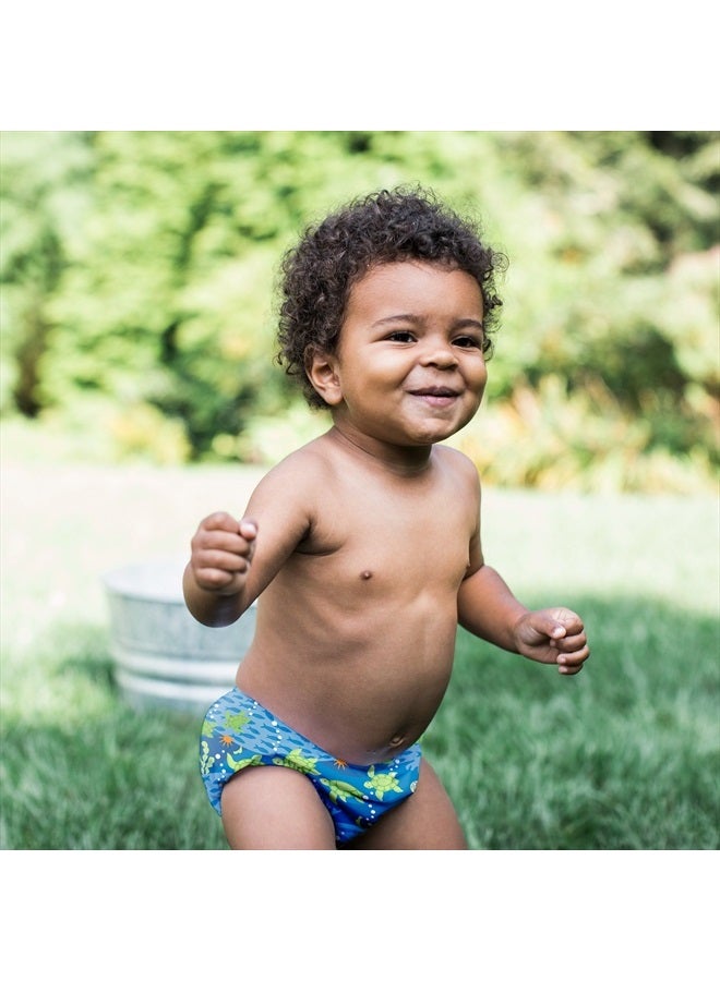 green sprouts i Play. Baby Boys Snap Reusable Absorbent Swimsuit Diaper, Royal Blue Turtle Journey, 6mo  - Image 3