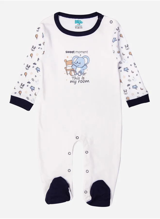 Babies Basic Elephant Print Long Sleeves Sleepsuit