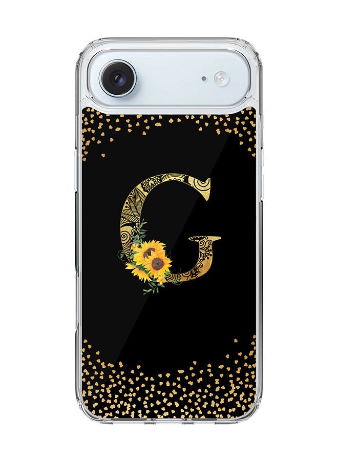 Stylizedd Classic Clear MagSafe Case for iPhone 17 Air , Hybrid Soft Case Flexible Edges Anti Drop TPU PC Gel Thin Transparent Cover [ Designed for iPhone 17 Air ] - Custom Monogram Initial Letter Floral Pattern Alphabet - G ( Black )