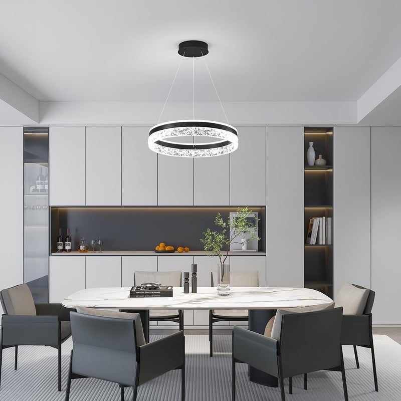  تينيني ثريا حديثة على شكل حلقة LED، قابلة للتعتيم، كريستال، 50 سم، أسود، أسود دافئ - Image 5