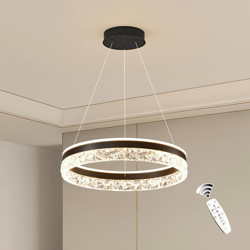 تينيني ثريا حديثة على شكل حلقة LED، قابلة للتعتيم، كريستال، 50 سم، أسود، أسود دافئ - Image 1