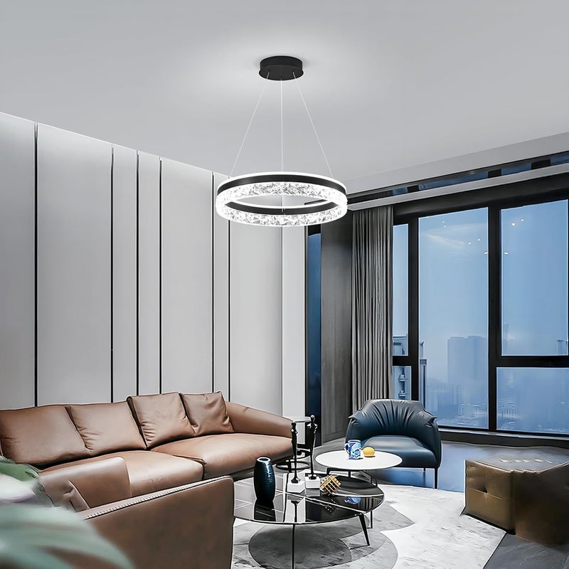  تينيني ثريا حديثة على شكل حلقة LED، قابلة للتعتيم، كريستال، 50 سم، أسود، أسود دافئ - Image 4