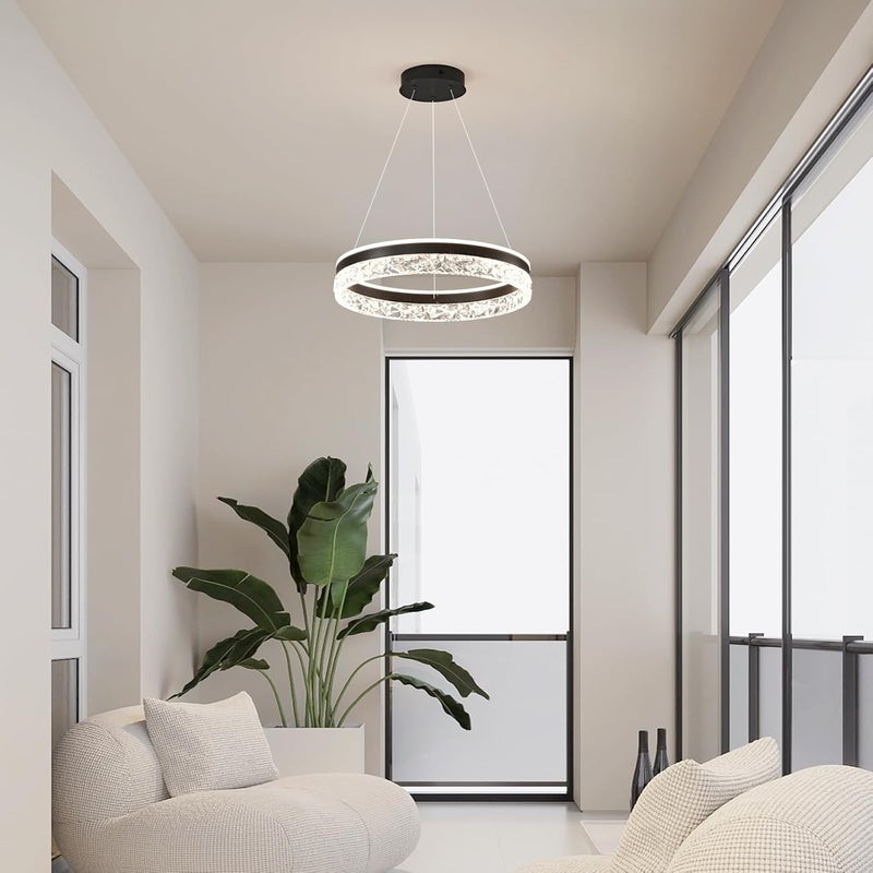  تينيني ثريا حديثة على شكل حلقة LED، قابلة للتعتيم، كريستال، 50 سم، أسود، أسود دافئ - Image 3