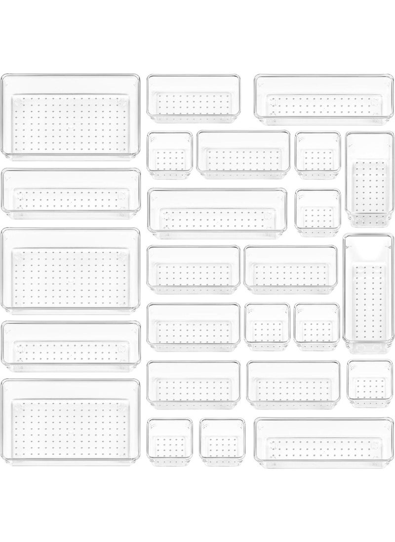 Generic Vtopmart 25 PCS Clear Plastic Drawer Organizers Set, 4-Size Versatile Bathroom and Vanity Drawer Organizer Trays, Storage Bins for Makeup, Bedroom, Kitchen Gadgets Utensils and Office  - Image 1