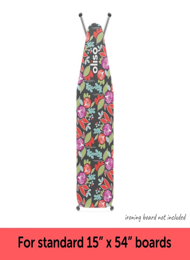 oliso Ironing Board Cover – 100% Cotton with Professional Felt Pad, Fits Standard 54" x 15" Boards – Secure Fit with Wide Elastic Edge & Adjustable Straps – Floral - Image 3