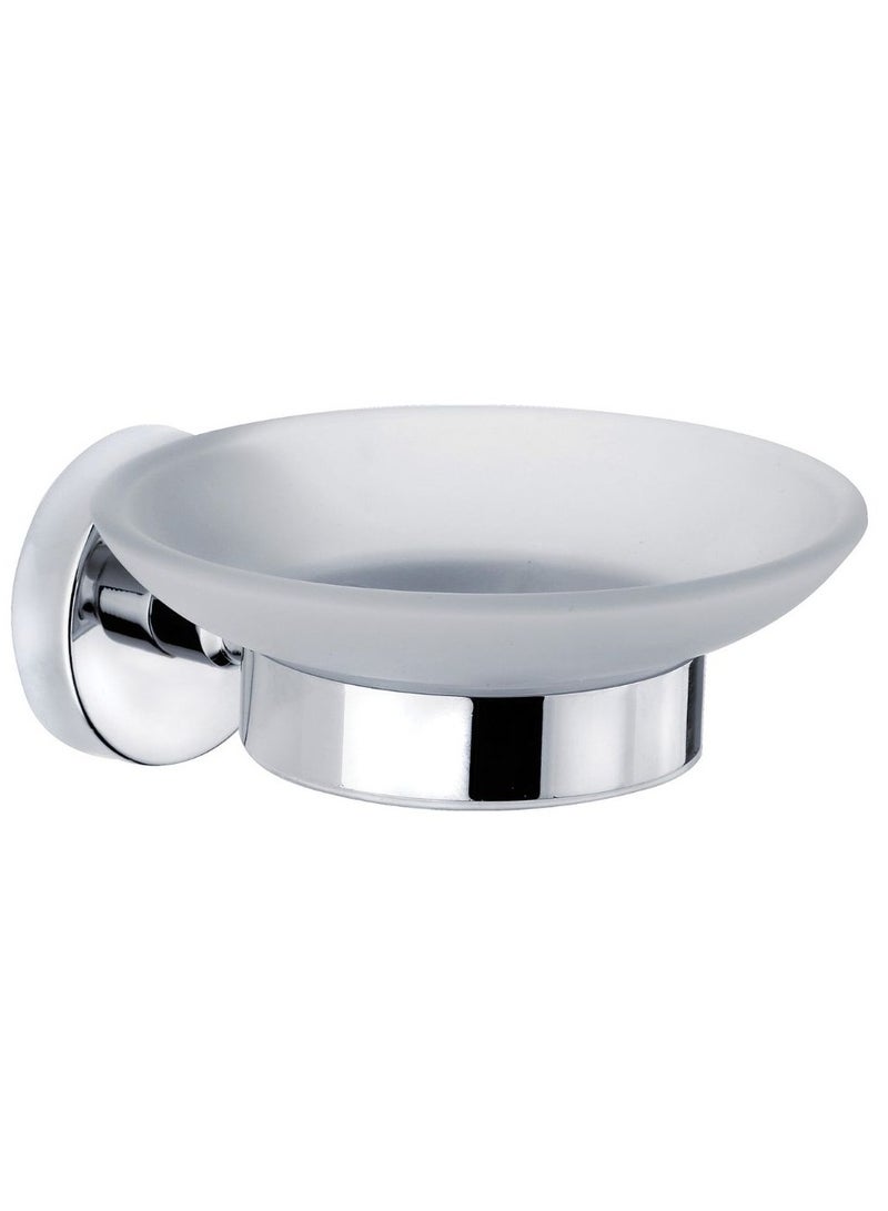 Stainless steel chrome wall mounted soap dish holder for bathroom glass soap tray with screws & anchors included rustproof soap stand for shower & sink. circular - Image 1