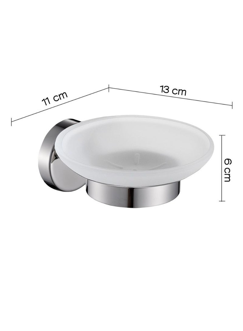 Stainless steel chrome wall mounted soap dish holder for bathroom glass soap tray with screws & anchors included rustproof soap stand for shower & sink. circular - Image 2