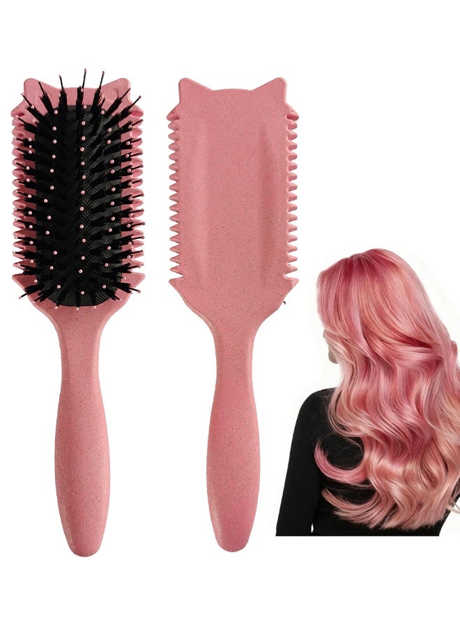 Bouncing Fine Toothed Cat Comb, Curly Hair Brush, Curl Defining Brush, Curl Defining Brush For Effortless Curly Hair Care, Shaping And Defining Curls For Women Hair Brush, Funny Cat Ear Type Curl Brush Suitable For Wet & Dry Hair, Women And Men, Reduces Frizz (Pink) - Image 1