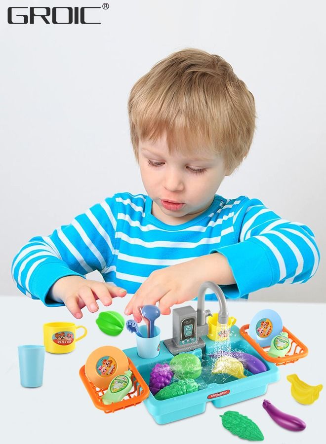 GROIC التظاهر اللعب بالوعة المطبخ مع المياه الجارية، أطفال يلعبون لعبة المطبخ بالوعة غسالة الصحون الإلكترونية، التظاهر لعب الأدوار مجموعة ألعاب المطبخ مع صنبور العمل والأطباق المطورة - Image 5