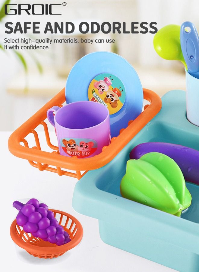 GROIC التظاهر اللعب بالوعة المطبخ مع المياه الجارية، أطفال يلعبون لعبة المطبخ بالوعة غسالة الصحون الإلكترونية، التظاهر لعب الأدوار مجموعة ألعاب المطبخ مع صنبور العمل والأطباق المطورة - Image 3