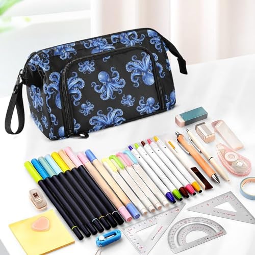 PJGINUIUA Big Capacity Pencil Pen Case for Adults Octopus Pencil Bags Portable Makeup Bag Stationery Storage for College Office - Image 3