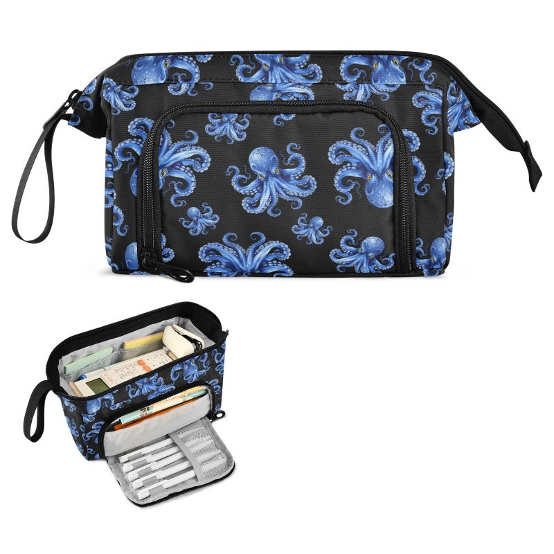 PJGINUIUA Big Capacity Pencil Pen Case for Adults Octopus Pencil Bags Portable Makeup Bag Stationery Storage for College Office - Image 2
