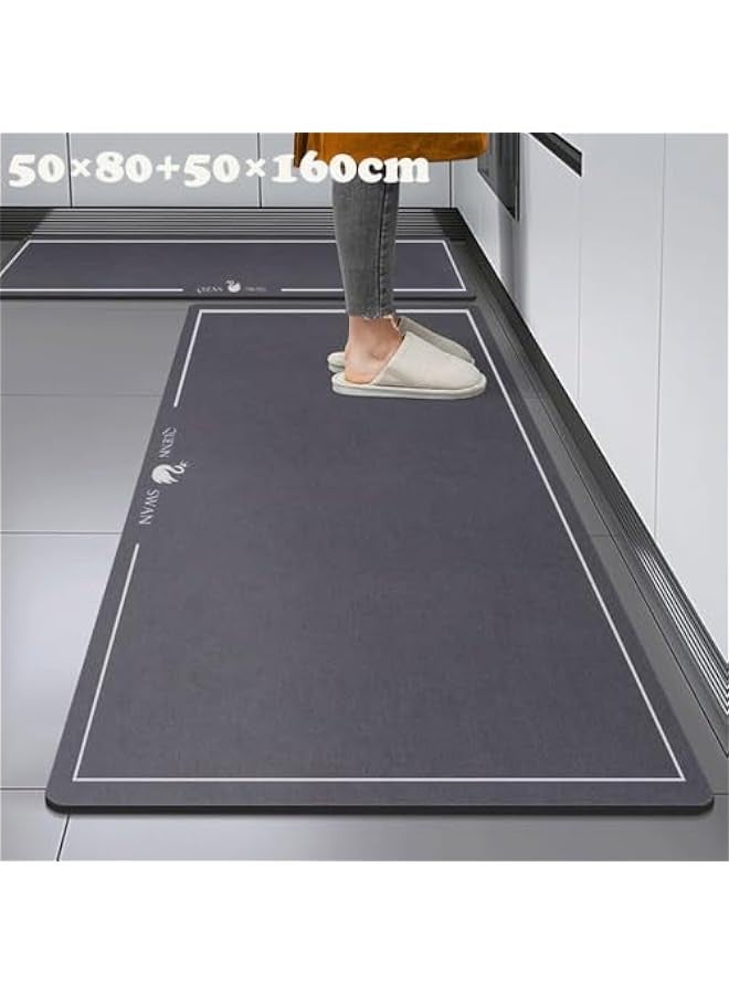 Beauenty 2PCS oil-proof, non-slip, absorbent kitchen rug and mats, diatom mud wipeable and washable floor mats（50 * 80+50 * 160） - Image 2