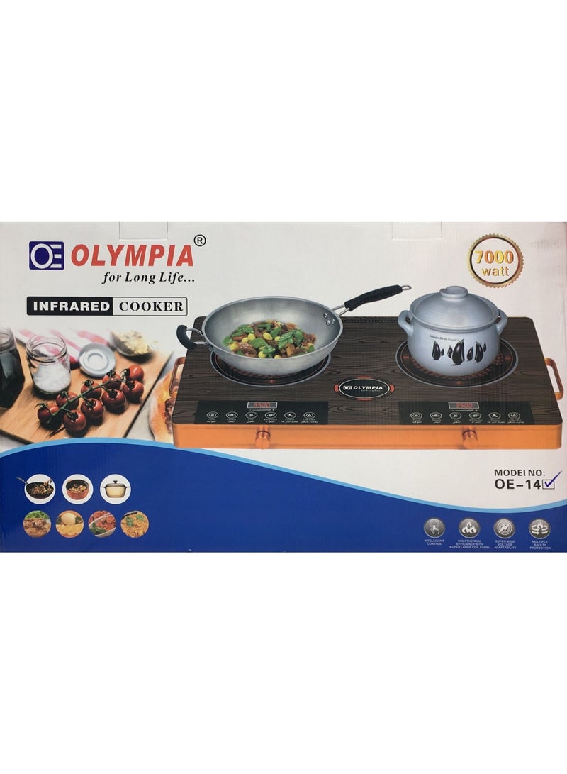 Olympia Double Burner Infrared Cooker - 4 Digit LED Display, Multi-Stage Power Settings, Knob & Touch Control, Portable & Compact with Automatic Safety Switch  - Image 1