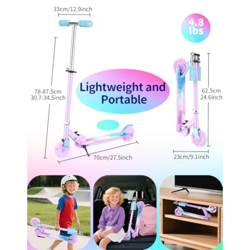 V1Plus Folding Scooter for Ages 3-12 Light-Up Wheels Deck 2-Wheel Scooter for Girls and Boys 3 Adjustable Heights Non-Slip Deck and Sturdy Kickstand - Image 5