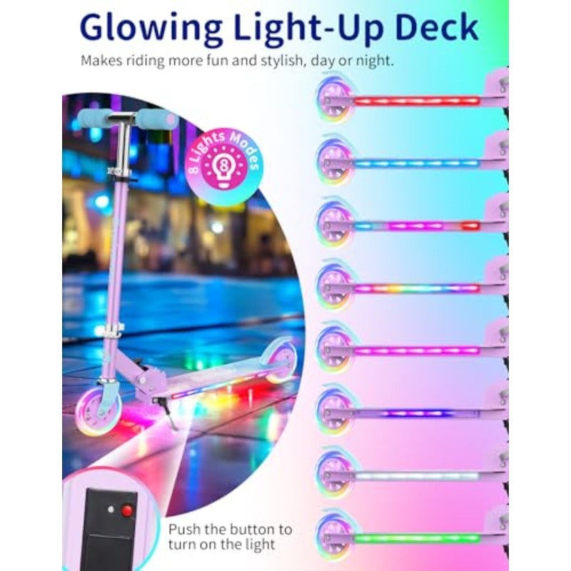 V1Plus Folding Scooter for Ages 3-12 Light-Up Wheels Deck 2-Wheel Scooter for Girls and Boys 3 Adjustable Heights Non-Slip Deck and Sturdy Kickstand - Image 2