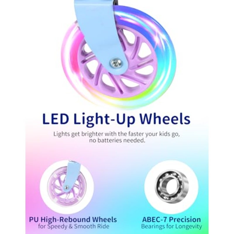 V1Plus Folding Scooter for Ages 3-12 Light-Up Wheels Deck 2-Wheel Scooter for Girls and Boys 3 Adjustable Heights Non-Slip Deck and Sturdy Kickstand - Image 3