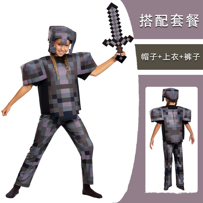 All Saints Childrens Costumes My World MC Party Cosplay Costumes Stage Performance Costumes minecraft Style 3 "hat jacket pants] 