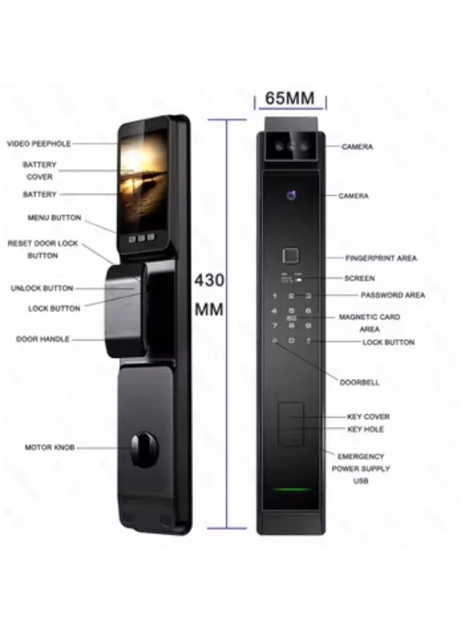 Tuya Smart door lock equipped with a camera and supports Face ID, fingerprint, password, phone application (Tuya Smart), card and key - Image 3