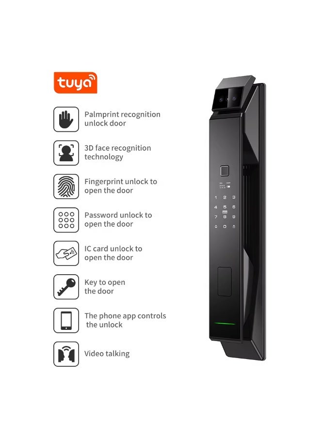 Tuya Smart door lock equipped with a camera and supports Face ID, fingerprint, password, phone application (Tuya Smart), card and key - Image 4