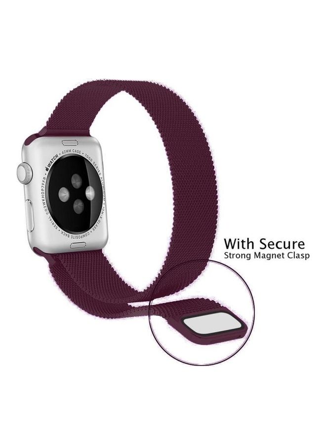 HuHa Milanese Loop Magnetic Stainless Steel Watchband For Apple Watch Series 7/6/5/4/3/2/1/SE 42/44/45mm Wine Red - Image 4