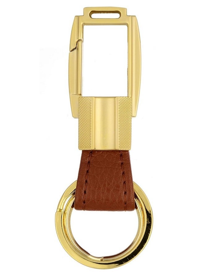 Iktu Premium Golden Hook Keychain Brown Leather Key Chain - Image 1