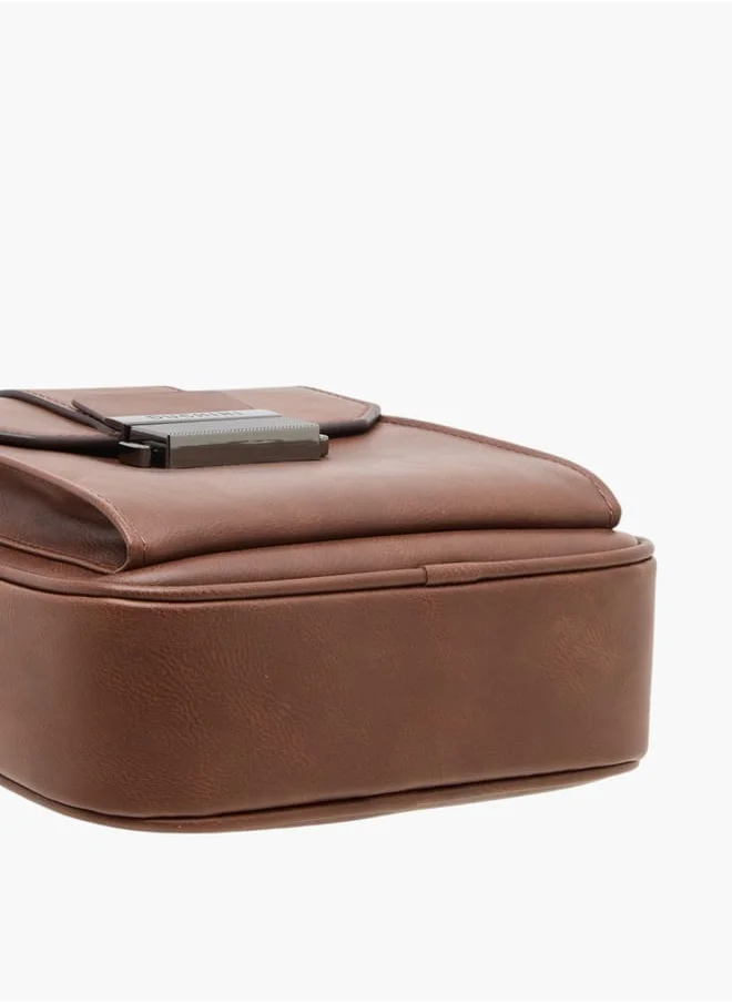 دوتشيني Mens Solid Crossbody Bag With Adjustable Strap And Zip Closure
