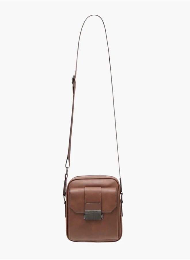 دوتشيني Mens Solid Crossbody Bag With Adjustable Strap And Zip Closure