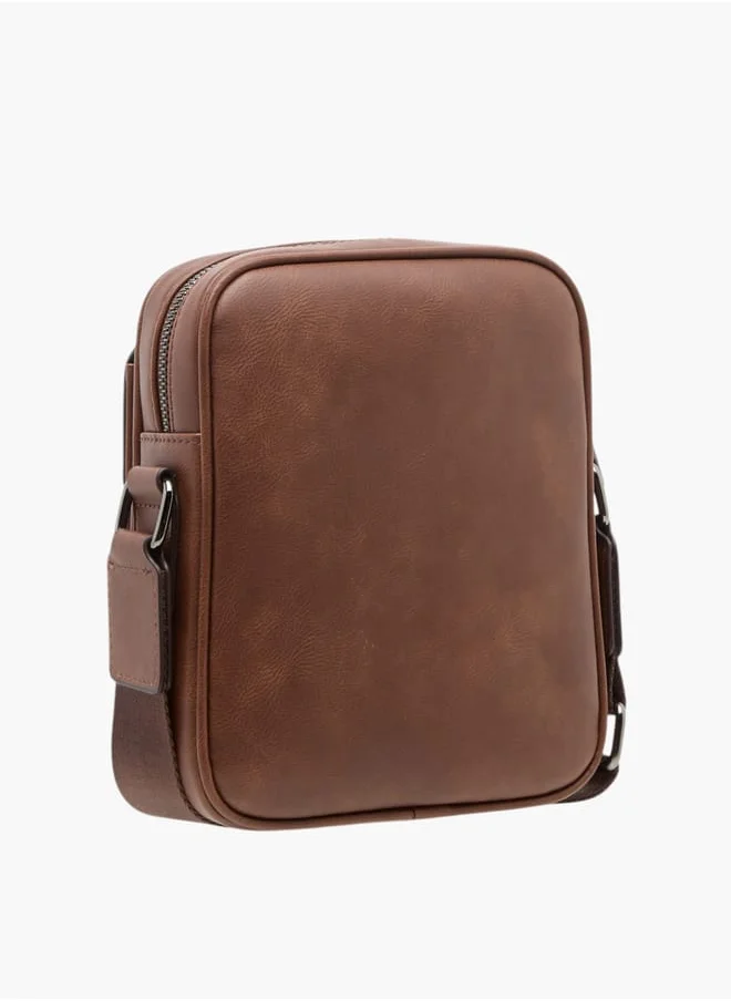دوتشيني Mens Solid Crossbody Bag With Adjustable Strap And Zip Closure