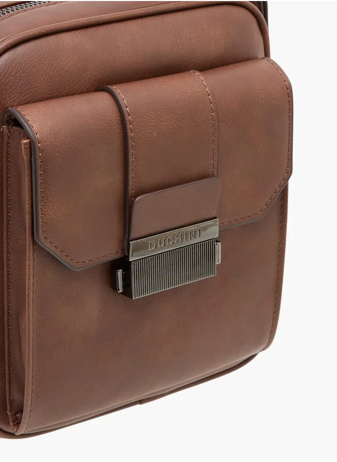 دوتشيني Mens Solid Crossbody Bag With Adjustable Strap And Zip Closure