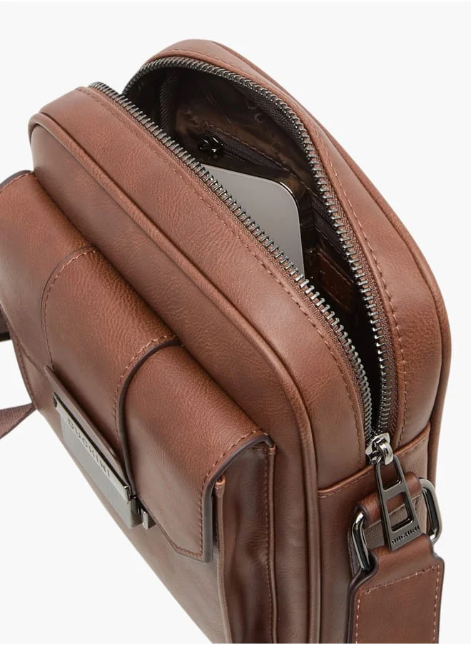 دوتشيني Mens Solid Crossbody Bag With Adjustable Strap And Zip Closure