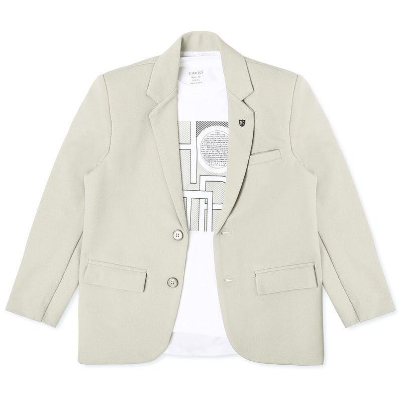 CAVIO Boys Cream Regular Fit Solid Cotton Blazer and T-Shirt - Image 2